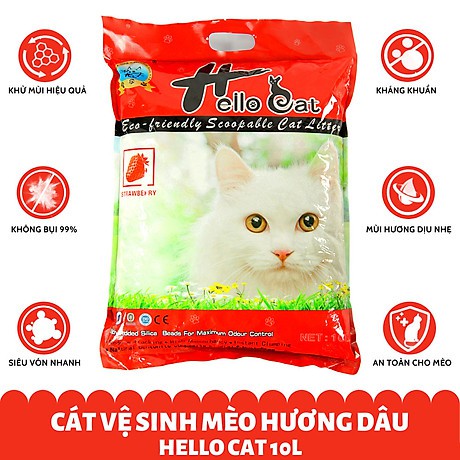 Cát vệ sinh cho mèo HELLO CAT 10lit - Cát Hút ẩm tốt, mùi dễ chịu, khử mùi cực mạnh