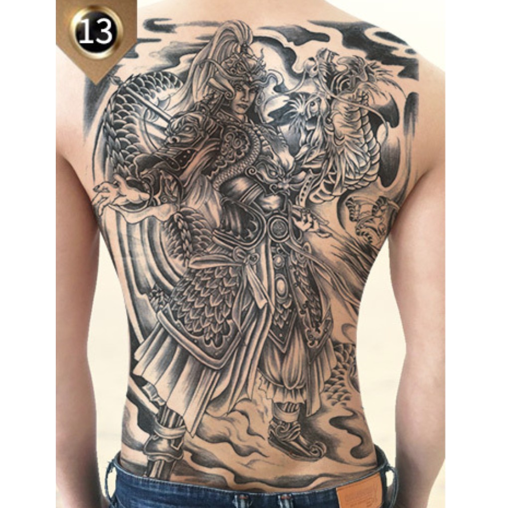 Hình xăm dán kín lưng triệu tử long trắng đen 34x48cm- tặng bắp tay tattoo