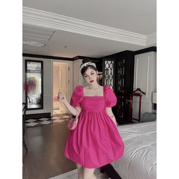Váy cổ vuông nơ sau dáng ngắn B90