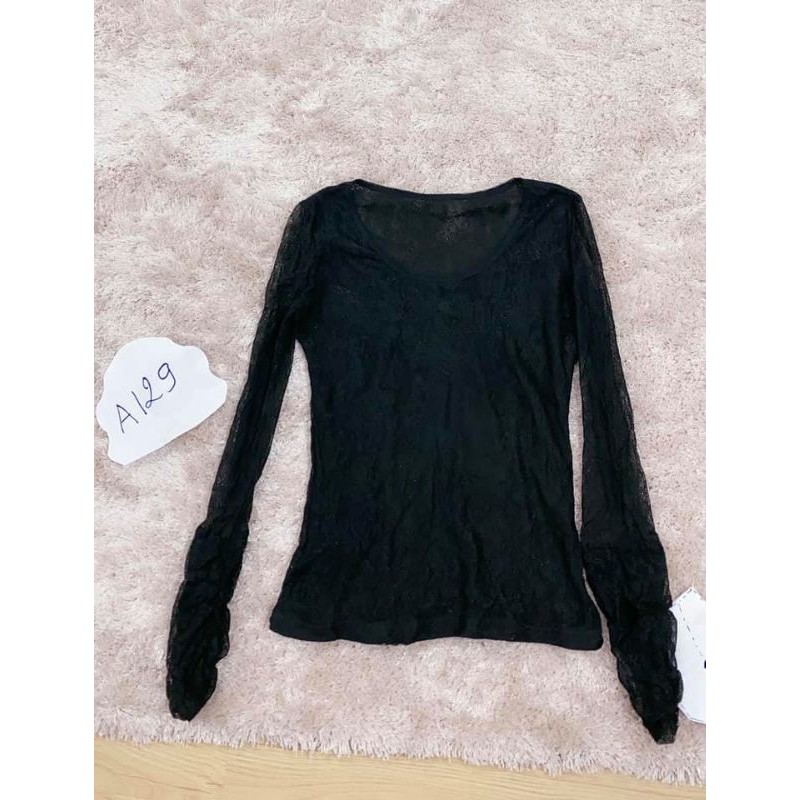 Áo ren lưới đen tay dài. A129