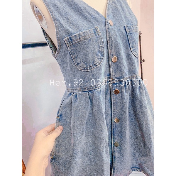 Váy jean sát nách túi hàng mới về siêu hot, Đầm jean ba lỗ dáng babydoll kèm ảnh thật