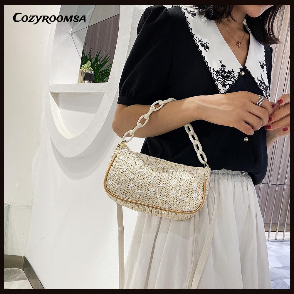 Fashion Women PU Woven Lace Flower Shoulder Crossbody Bag Chain Handbag