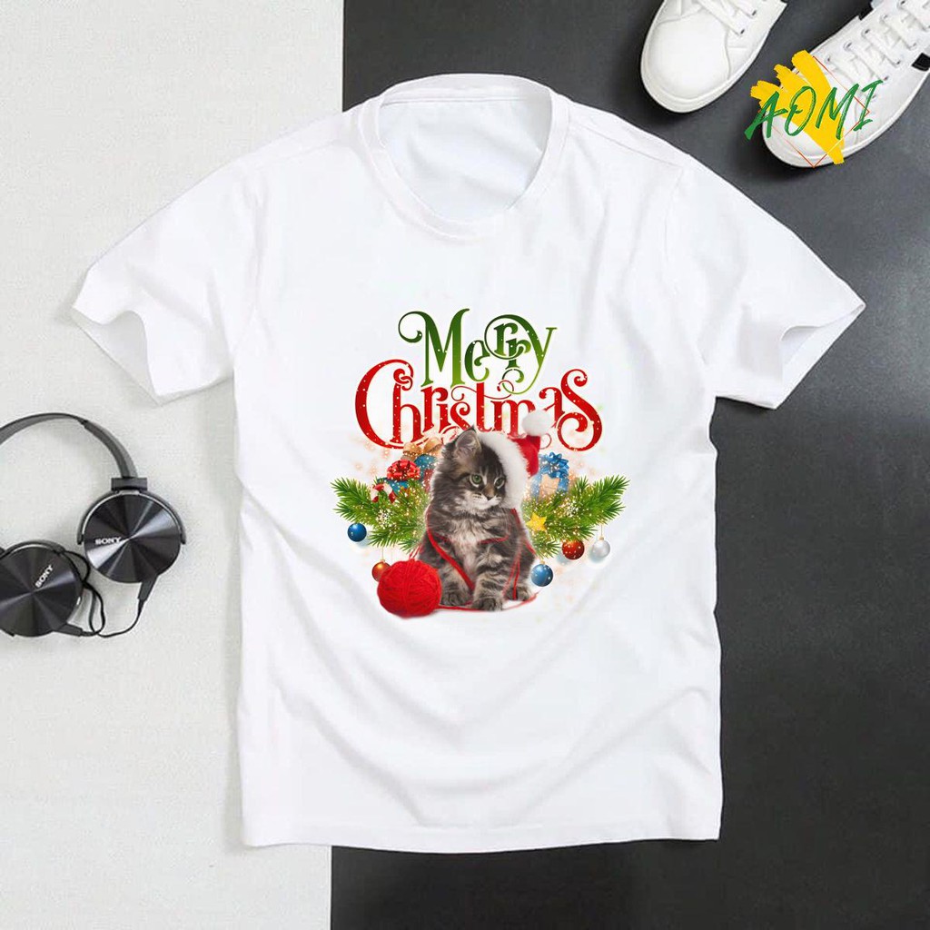 ÁO THUN UNISEX MÈO GIÁNG SINH Merry Christmas Cute Cat Lovers Christmas Holiday Gift TAY NGẮN TAY LỠ SIÊU HOT