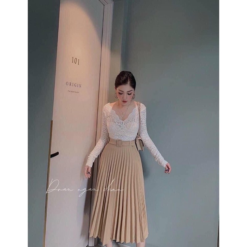 Chân váy xếp ly kèm đai siêu đẹp