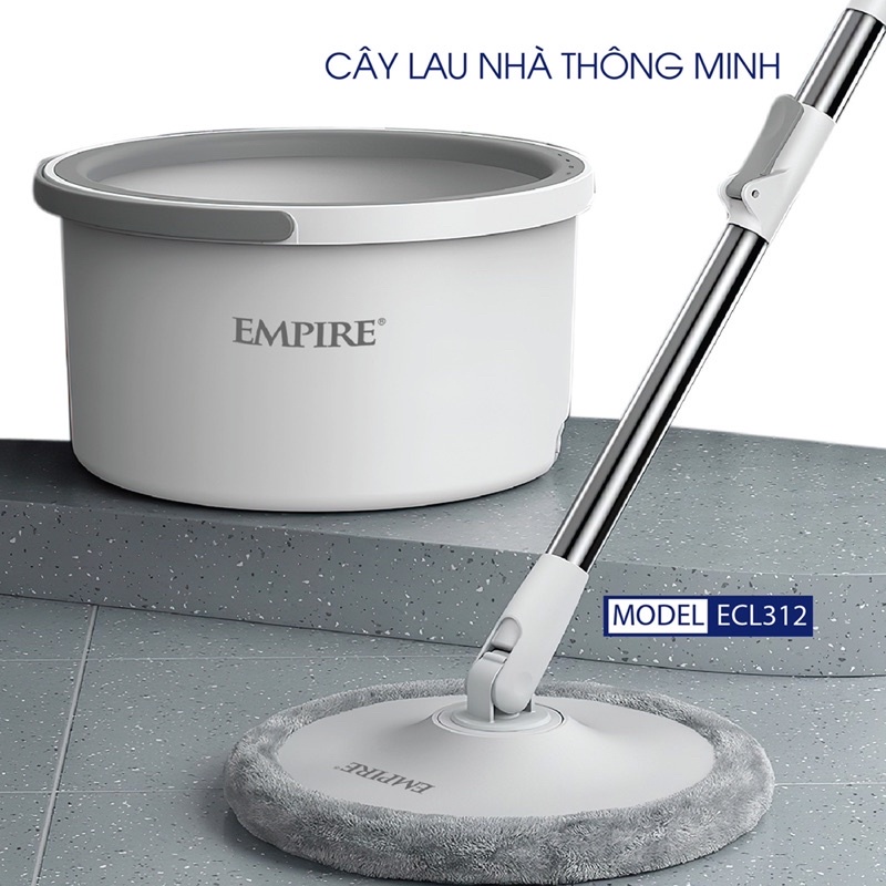 Đánh Sạch Vết Bẩn  Cây, Chổi Lau Nhà Thông Minh EMPIRE Xoay 360 Độ - Miếng Lau Tròn Siêu Thấm Chất Bẩn