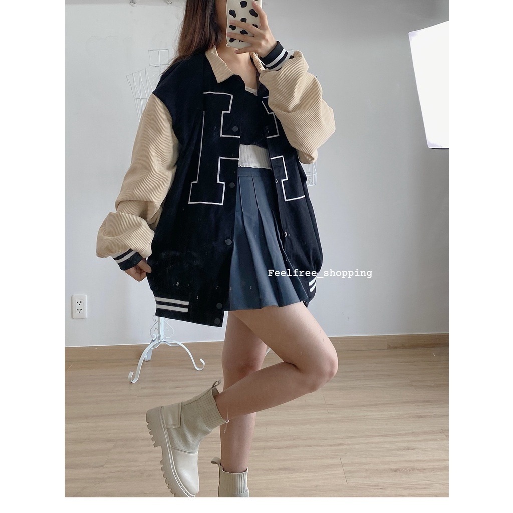 Áo Khoác Bomber Kaki 2 Lớp Vải Thêu Unisex Ulzzang (Hình Thật +clip Unbox)