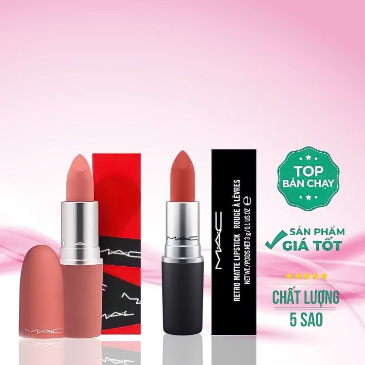 Son Mac Rettro Matte - Matte - Powder Kiss Lipstick, Hàng chính hãng Đủ Bill Bao Check