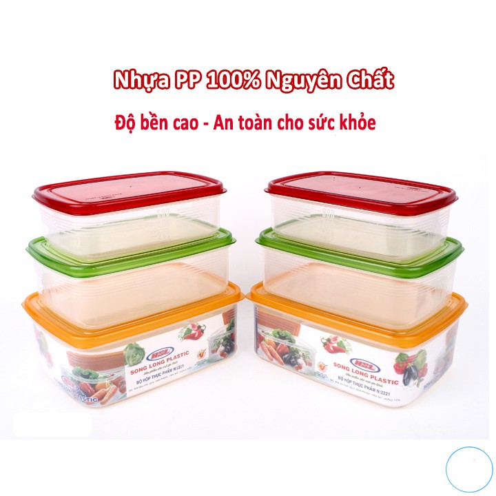 Bộ 3 hộp đựng thực phẩm Song Long 2221 (2000ml, 1300ml, 830 ml)