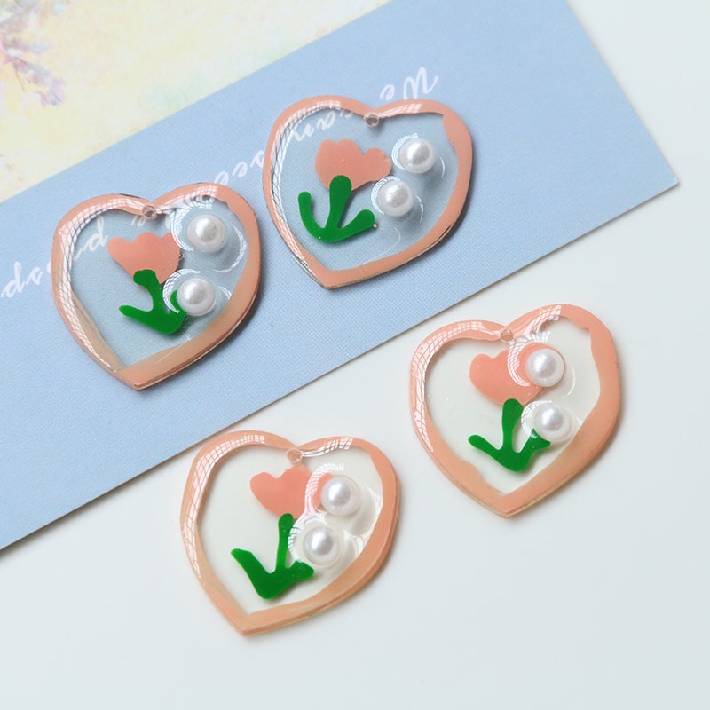 Set 10 Phụ Kiện Hình Hoa Nhỏ Vẽ Tay Đính Ngọc Trai Nhựa Resin Làm Khuyên Tai Thủ Công Diy