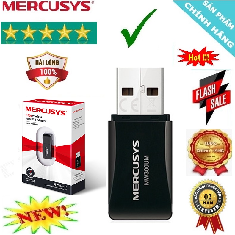 Bộ Thu WiFi 300Mbps Mercusys Cổng Usb Nano Mini (MW300UM)