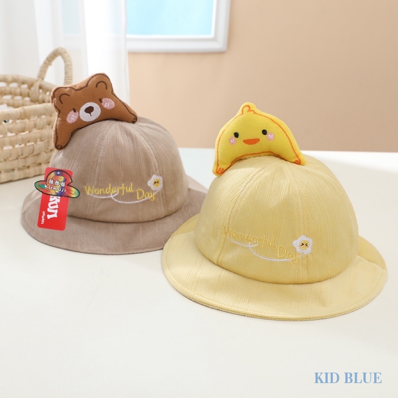Nón Bucket Màu Trơn Thêu Họa Tiết Thú Hoạt Hình Dễ Thương Cho Bé