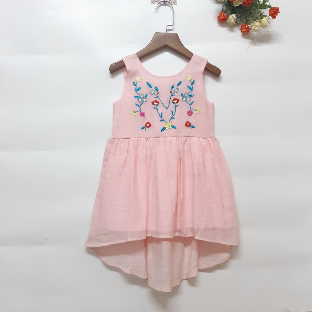 DG69-VBG-16 - Váy xinh dành cho bé gái tay sát nách , thêu họa tiết hoa văn , đính nơ thân sau , made in vietnam.