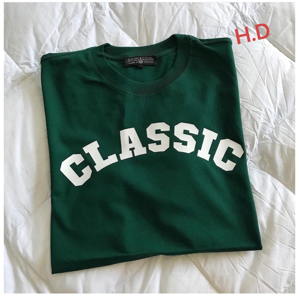 Áo Thun CLASSIC NAm Nữ Trend - Phông Dáng Rộng Tay Lỡ Unisex Màu xanh lá, Vintage Phong Cách Hàn Quốc