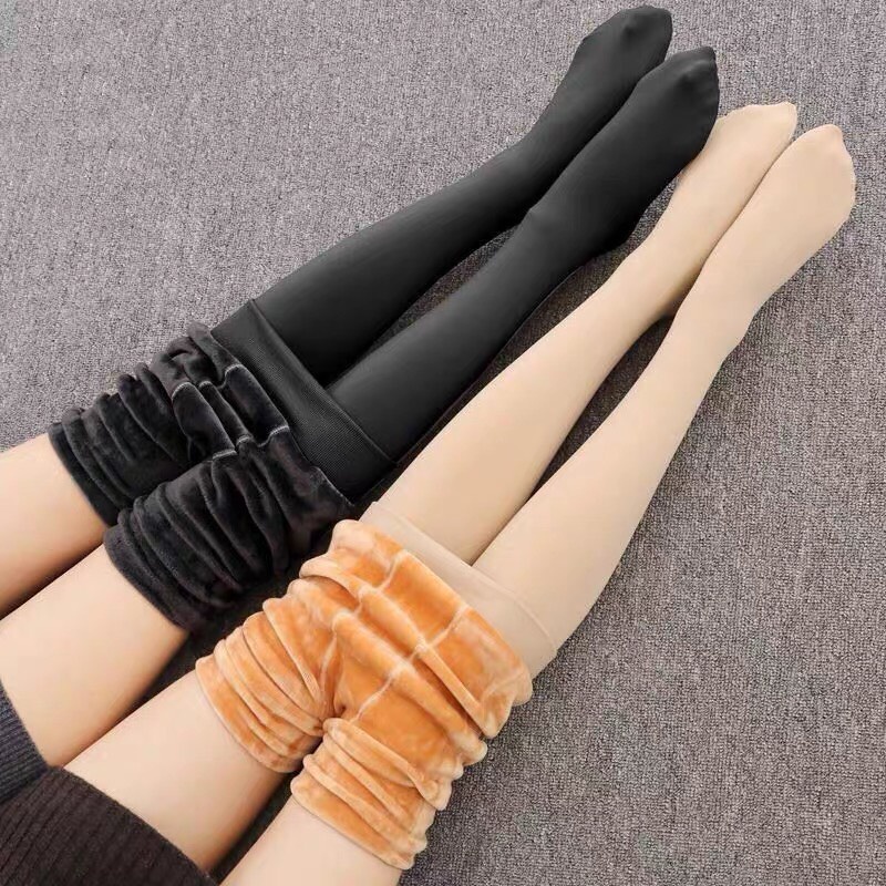Quần tất nữ lót lông cừu giữ nhiệt màu da đen siêu ấm