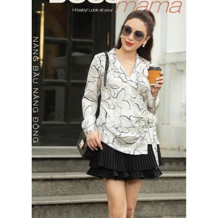 Chân váy bầu xếp li 2 tầng thời trang bầu teen màu nâu,đen (Ảnh thật phía sau)