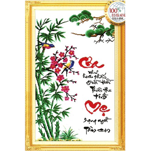 Tranh Thêu Chữ Thập Thư Pháp Cha Mẹ 324T (KHÁCH TỰ THÊU) KT:49X81CM