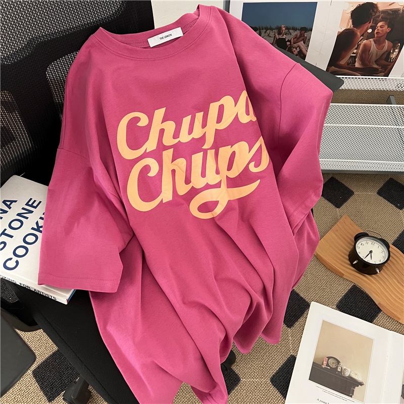 Áo Thun Nữ Ngắn Tay Cổ Tròn In Chữ Phong Cách Hàn Quốc Mới