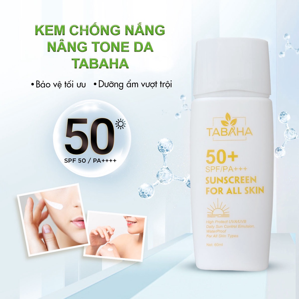 Combo 2 Tuýp Kem Chống Nắng TABAHA 60ml Nâng Tone Da FPS50+ PA+++