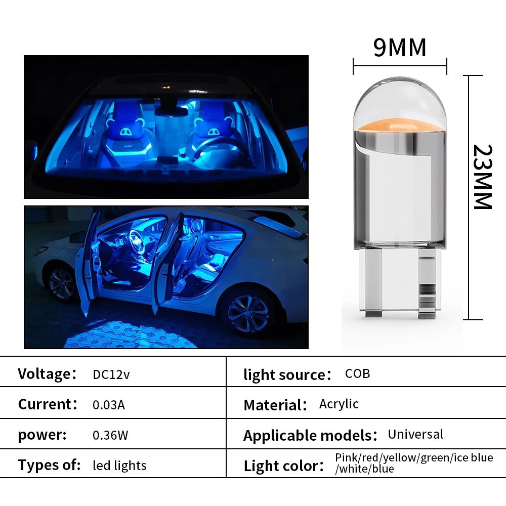 Đèn LED đế bằng acrylic T10 COB W5W 194 168