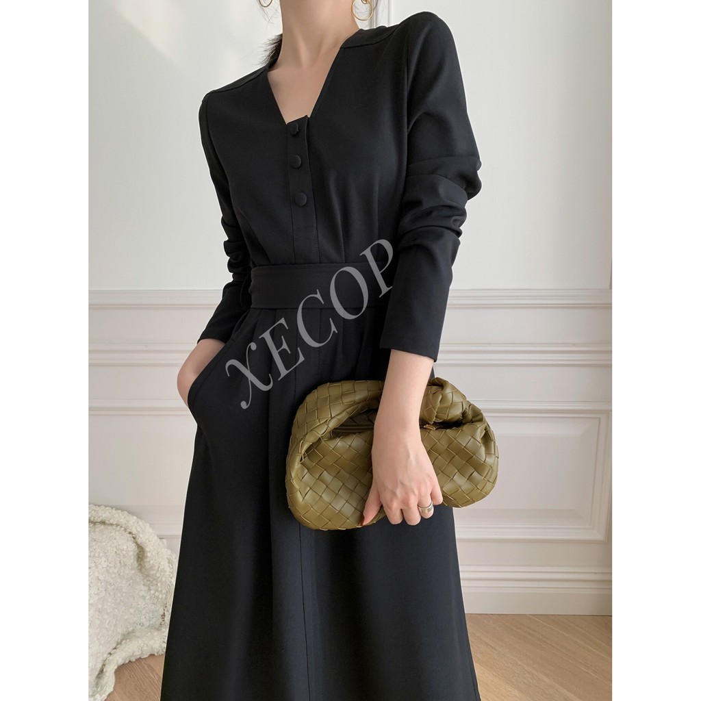Đầm Xecop cổ V tay dài