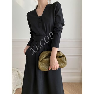 Đầm Xecop cổ V tay dài