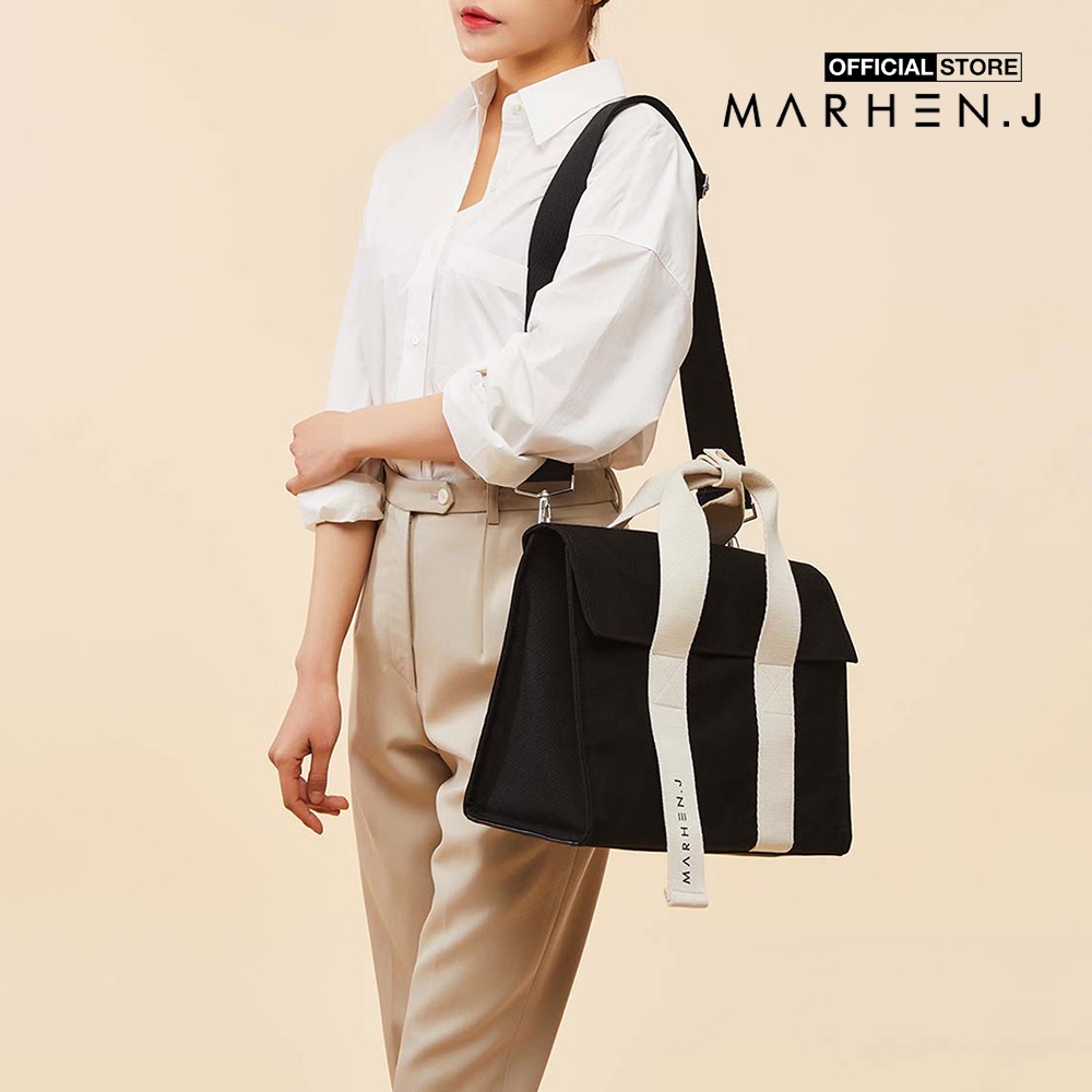 [Mã FAPRE5 giảm 10% đơn từ 1tr] Marhen.J - Túi đeo vai chữ nhật nắp gập vải bố Roy-MJ19AROY27-BK