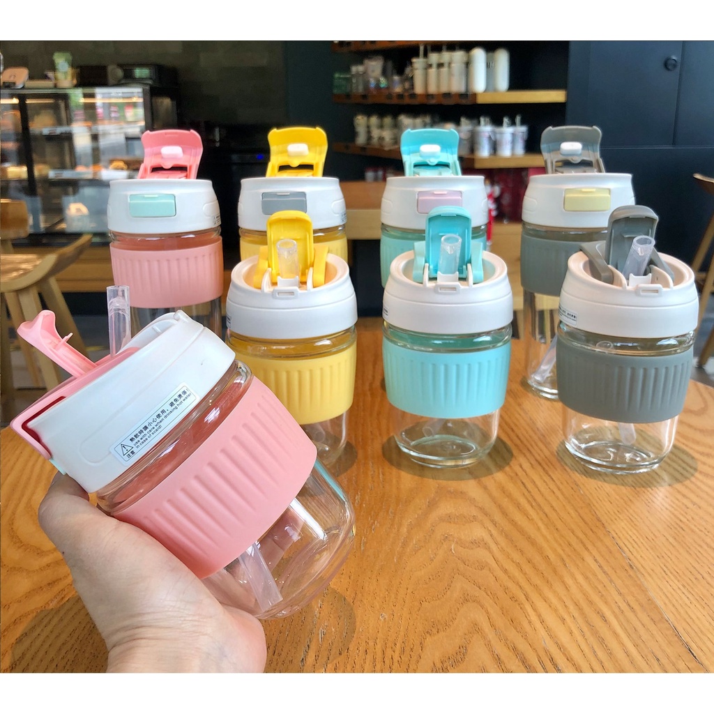 Bình thủy tinh uống trà sữa có ống hút xịn xò 380ml và 500ml