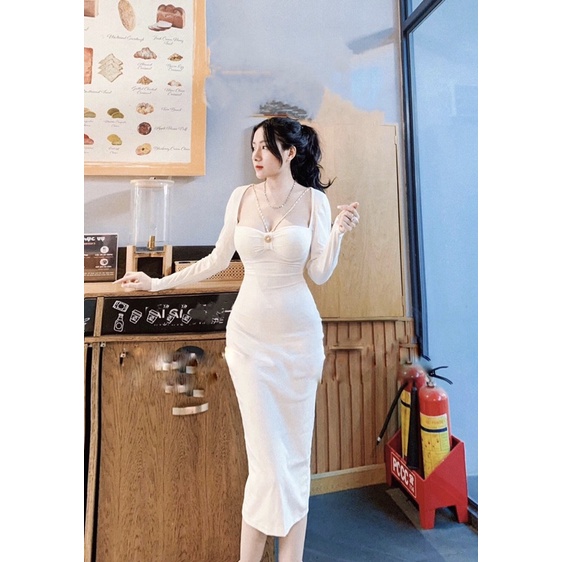 Váy body dài tay dây xích tôn dáng. Đầm cúp ngực đi tiệc loại 1
