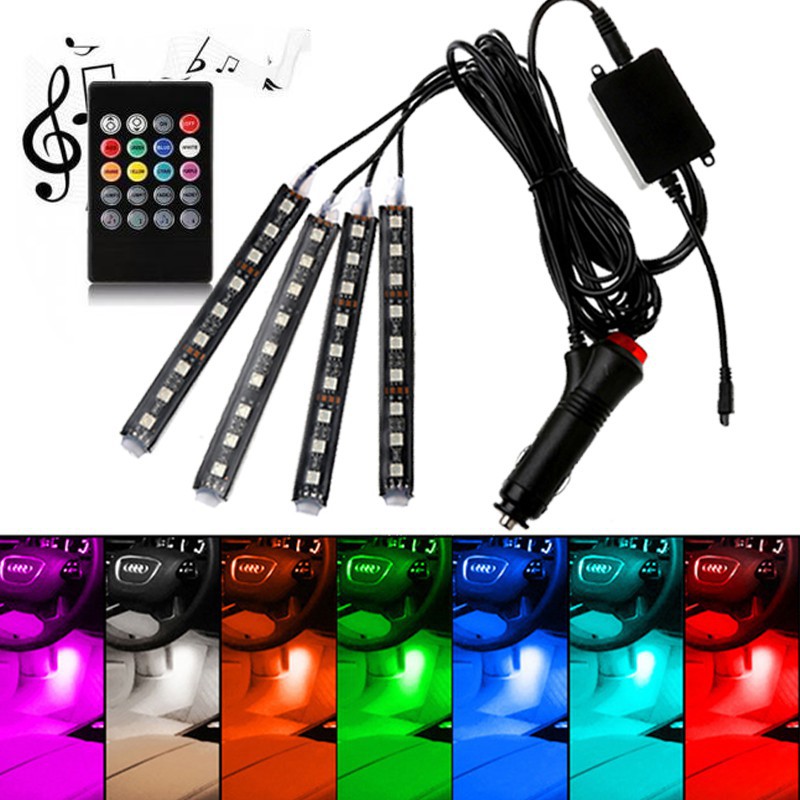 Đèn LED với đèn RGB cho xe hơi SMD5050 DC5V 12V chống thấm nước đèn linh hoạt cho xe hơi với âm nhạc kích hoạt đèn neon 4PCS 36LED với USB