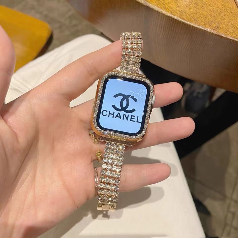 Dây Đeo Thay Thế Chất Liệu Kim Loại Không Gỉ Đính Kim Cương Giả Cho Apple Watch Bnad 40mm 44mm 41mm 45mm 7 6 SE 5 4 3