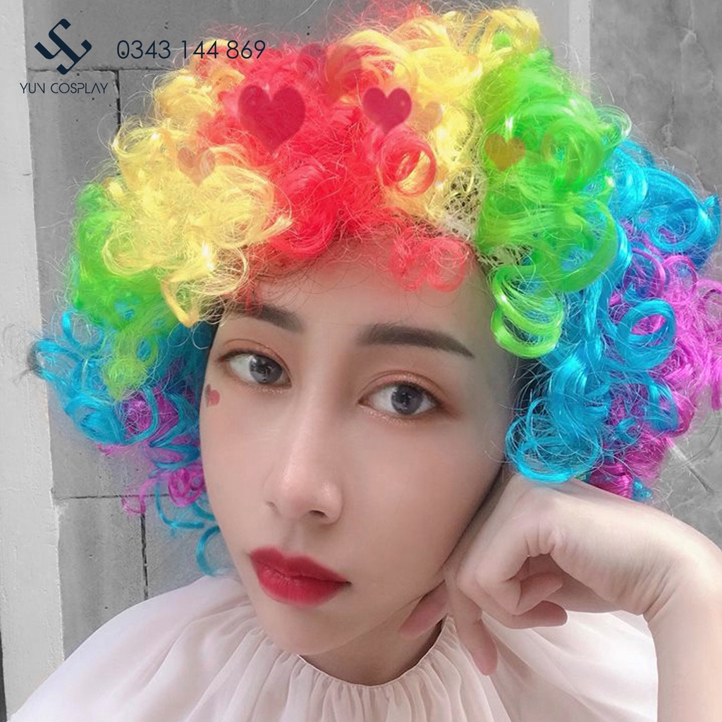 Tóc giả xù màu sắc hóa trang chú hề
