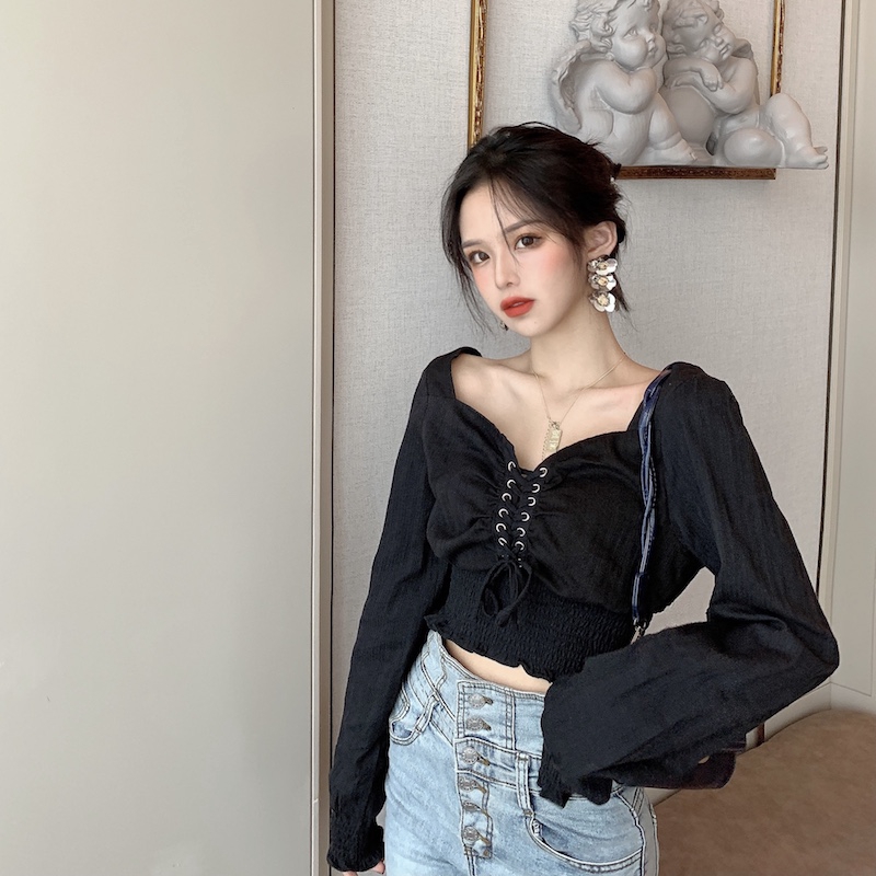 Áo croptop dài tay nhún eo - ảnh thật ở cuối - psyche