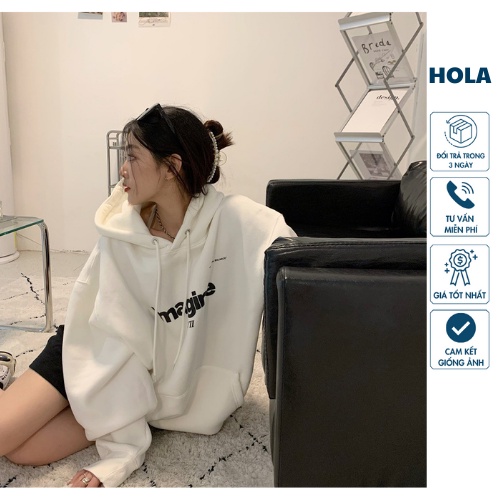 Hoodie nữ 🌸 Áo khoác hoodie imagine nam nữ unisex tay bồng foem rộng màu trắng cá tính HOLA