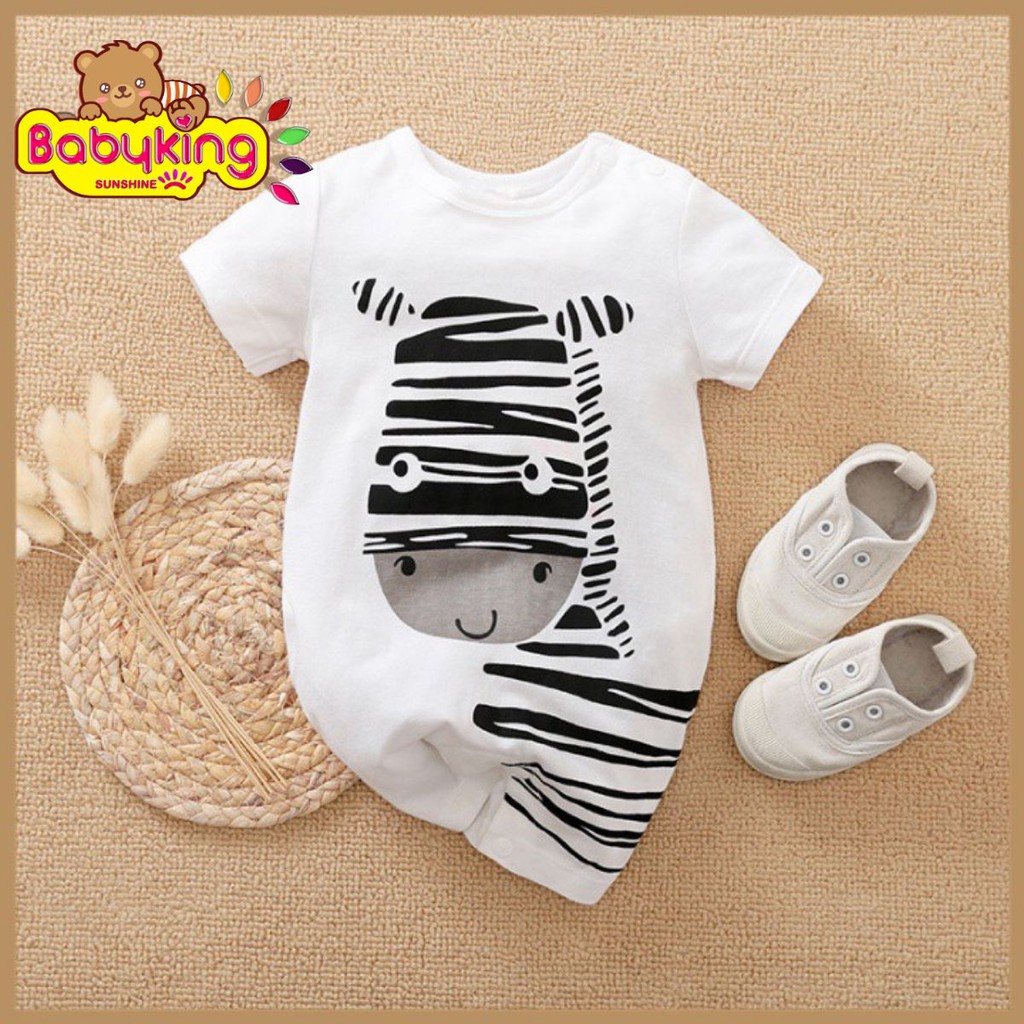 BodySuit,áo liền quần dễ thương ngắn tay kiểu ngựa vằn cho bé (3033),cotton 100%,thương hiệu Aiueo Nhật Bản.