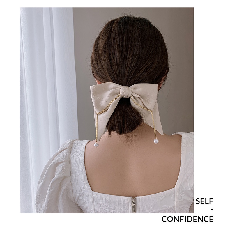 Kẹp tóc hình nơ cỡ lớn phối ngọc trai thời trang Hàn Quốc cho nữ