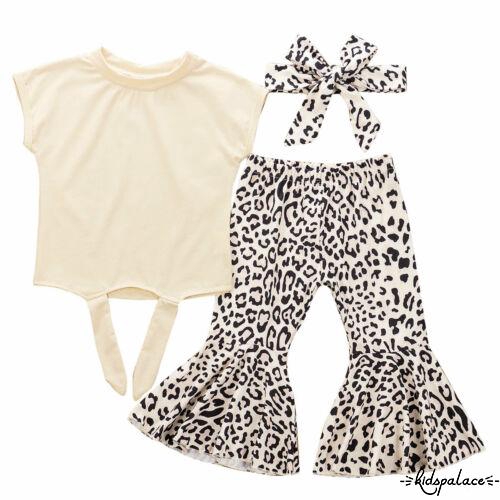 ➤♕❀❤Toddler Kids Girl Fashion Clothes Tops+Leopard Trousers+Headband Outfits Set