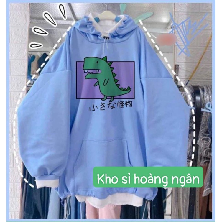 Áo Hoodie Nón Chui Trùm Đầu Nữ Nam Unisex Chất Vải Nỉ Cotton Hình Khủng Long ( kèm ảnh thật)