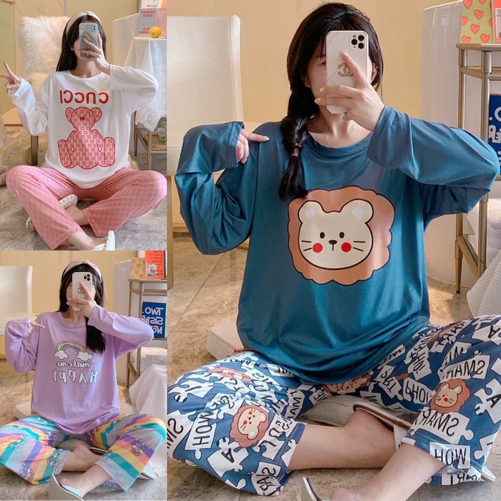 Đồ Bộ Nữ Thun Tay Dài Quần Dài <3 Đồ Ngủ Thun Dài Tay Đẹp Freesize 40-70kg | BigBuy360 - bigbuy360.vn