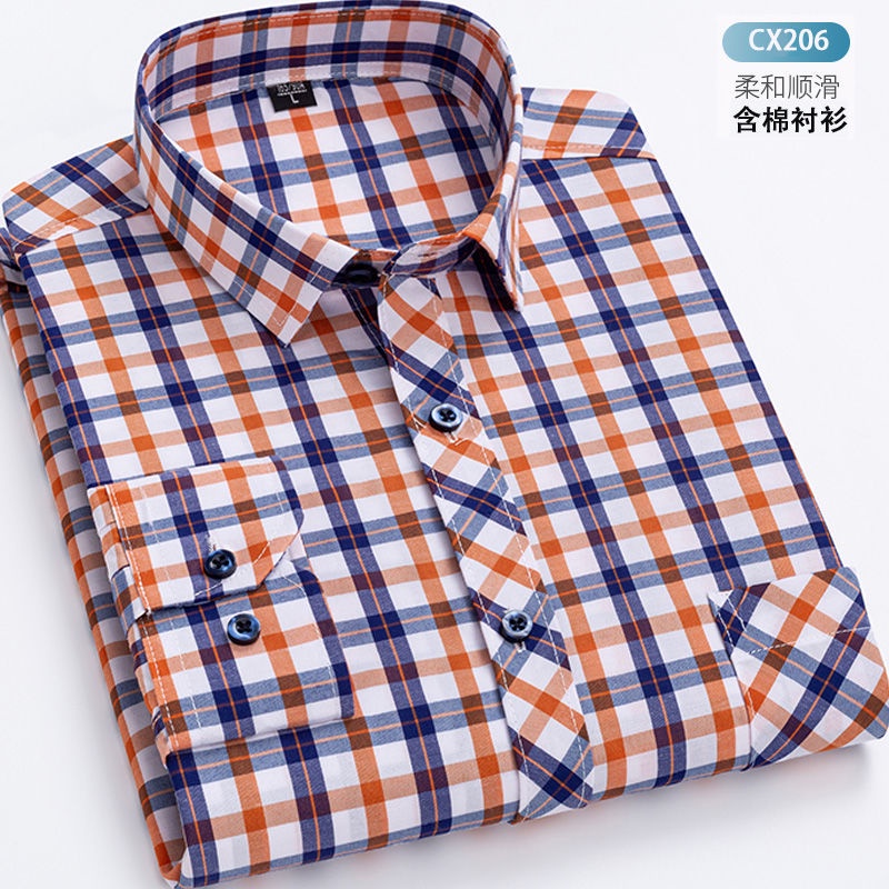 Áo Sơ Mi Nam Dài Tay Cổ Bẻ Sọc Caro 35% Vải cotton