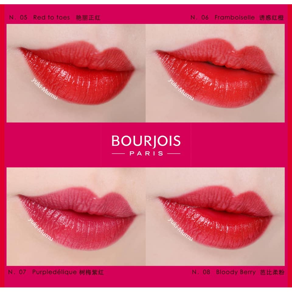 Son Kem Bourjois Rouge Laque 01 Majes'Pink 08 Bloody Berry