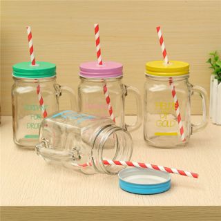 Combo 4 bình thủy tinh có ống hút