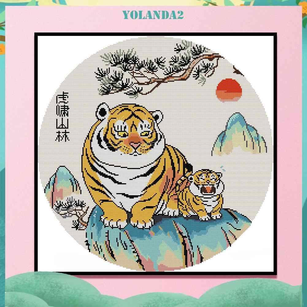 Tranh Thêu Chữ Thập 14CT DIY Hình Con Hổ Và Quả Thông