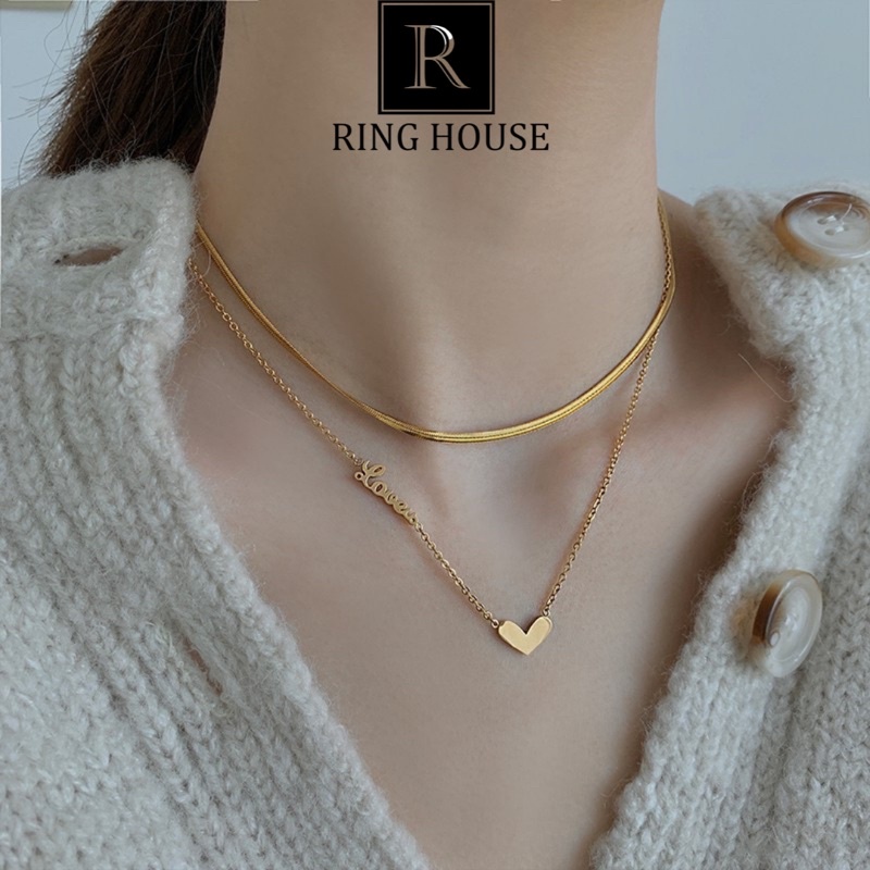 (Titan) N66 Dây Chuyền Choker Nữ Titan Không Đen Hai Tầng Heart Love