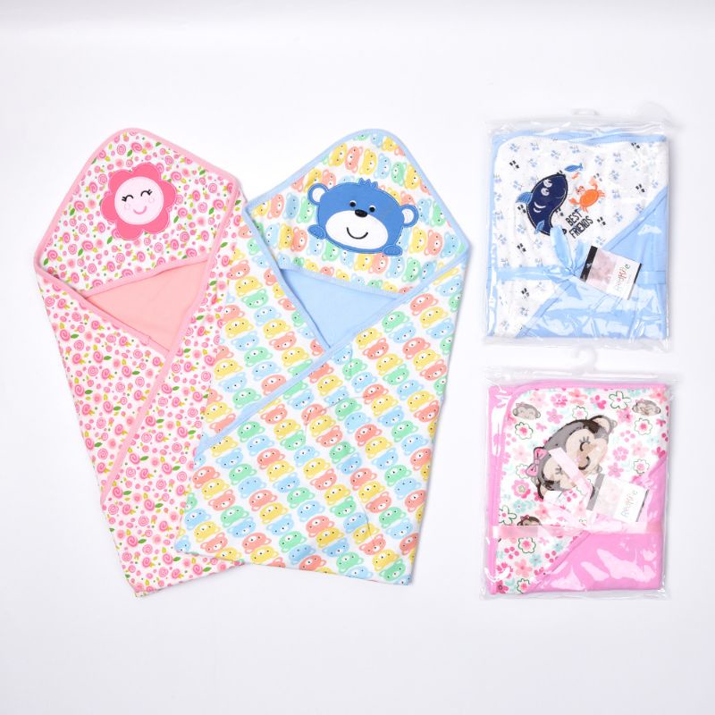 (KT 95*95cm Hàng Loại 1) Choàng ủ, Chăn ủ Cotton 2 lớp có mũ thoáng mát, mềm mịn cho bé