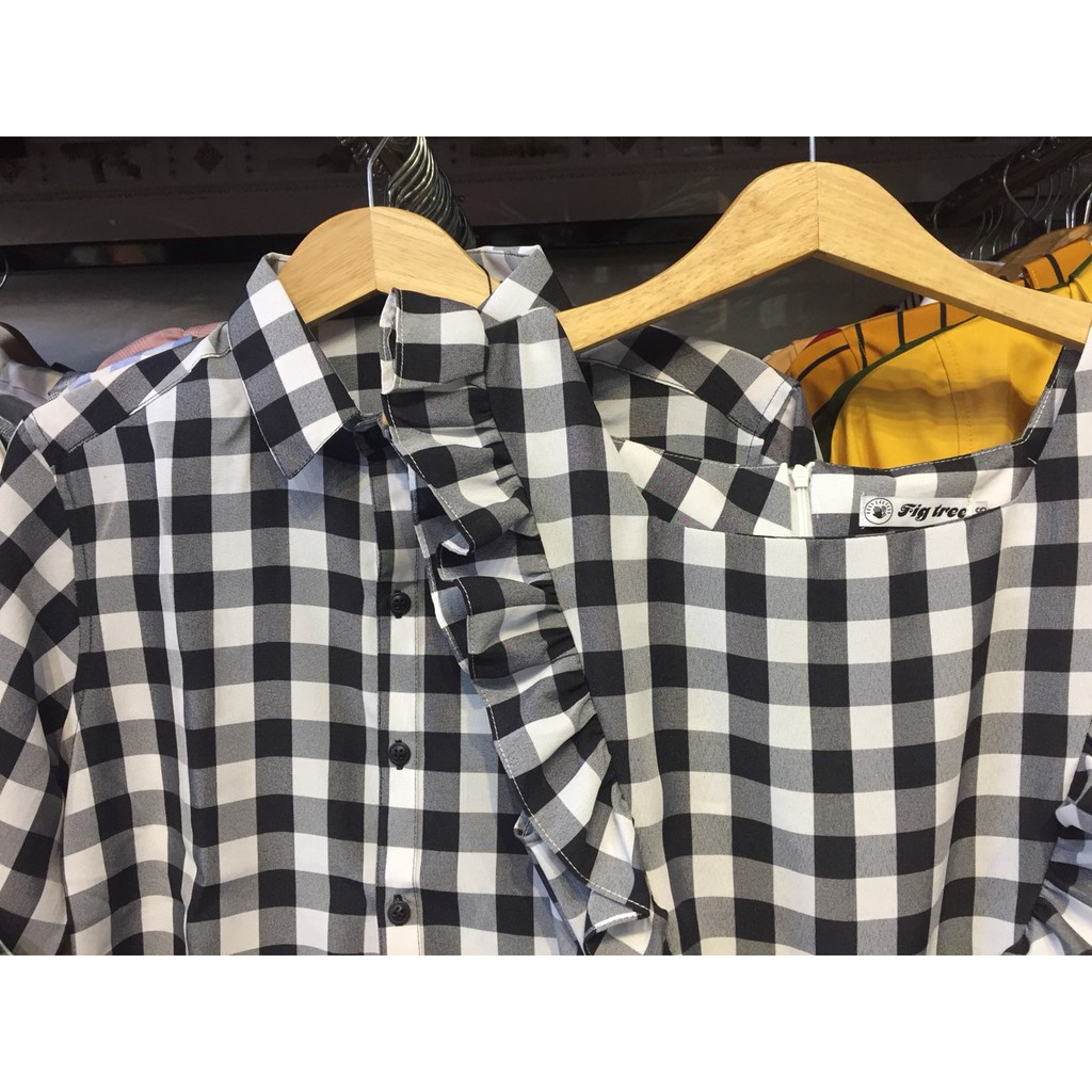 Set Sơ Mi Váy Gia Đình Fig Tree Caro Trắng Đen Mã 133D Kèm Feedback