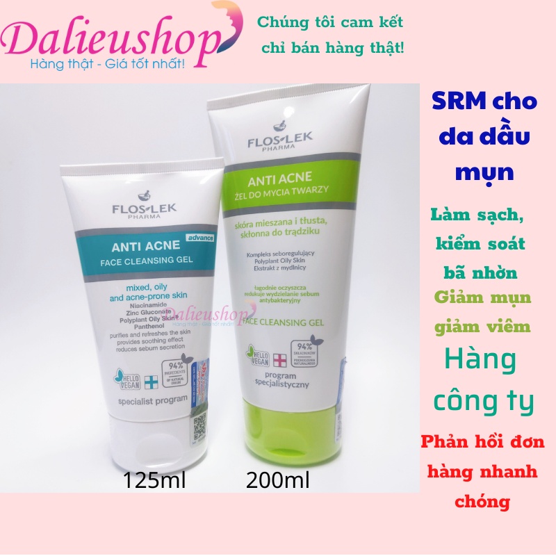 Sữa Rửa Mặt Floslek Cho Da Nhờn Mụn - Floslek Anti Acne Bacterial Face Cleansing Gel 125ml/200ml [Chính Hãng]