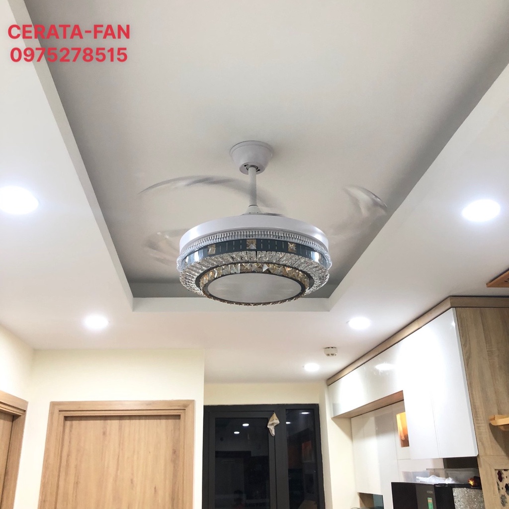 Đèn Quạt Trần Giấu Cánh Cụp Xòe Cao Cấp Động cơ DC  6 cấp độ gió Thiết Kế Đẹp Sang Trọng