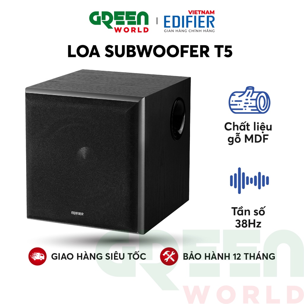 Loa Subwoofer EDIFIER T5 Công suất lớn 70W Âm bass siêu trầm, Vỏ gỗ chống dội âm - Tự động tắt khi không sử dụng