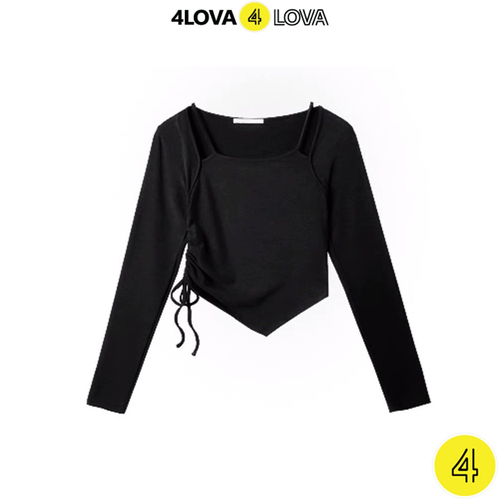 Áo thun kiểu dài tay body nữ 4LOVA thiết kế cổ yếm xẻ tà phối dây rút quyến rũ EVA044