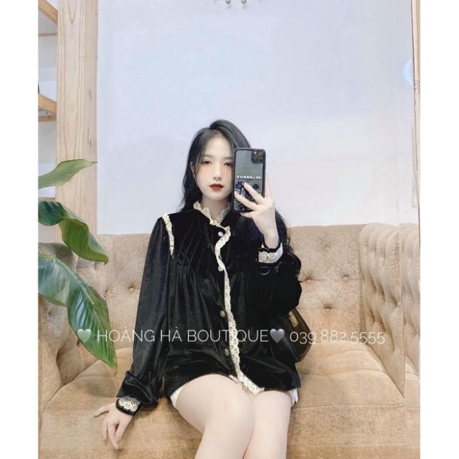 Áo nhung pha ren tiểu thư cực xinh hàng loại 1 _ảnh thật